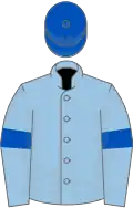 Light blue, royal blue armlets, royal blue cap