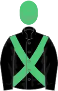 Black, emerald green cross belts, emerald green cap