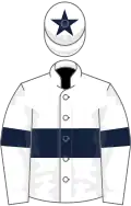 WHITE, dark blue hoop, white sleeves, dark blue armlet, white cap, dark blue star