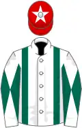 White, dark green braces, diabolo on sleeves, red cap, white star