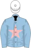 Light blue, pink star, white cap