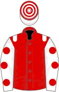 Red, white epaulets, white sleeves, red spots, hooped cap