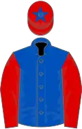 Royal blue, red sleeves, red cap, royal blue star