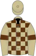 Beige and Brown check, Beige sleeves, Brown armlets, Beige cap