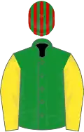 Green, Yellow sleeves, Green and Red striped cap