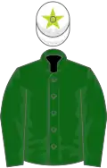 Bottle green, white cap, lime green star