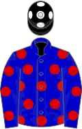 Blue, red spots, black cap, white spots