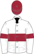 White, maroon hoop, armlets and cap