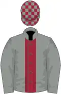 Grey, maroon stripe, maroon and grey check cap