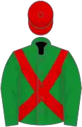 Green, red cross belts and cap