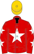 Red, white star, red sleeves, white stars, old gold cap
