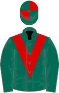 Dark Green, Red chevron, quartered cap