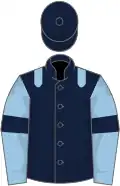 Dark blue, light blue epaulets, light blue sleeves, dark blue armlets
