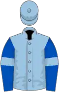 Light blue, royal blue sleeves, light blue armlets