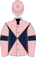Pink and dark blue diabolo, pink sleeves, dark blue armlets, pink cap