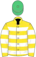Yellow and White hooped, Emerald Green cap