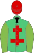 Emerald green, red cross of lorraine, light green sleeves, red cap
