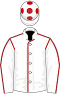 WHITE, RED seams, WHITE cap, RED spots