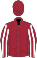 Maroon, white striped sleeves