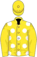 Yellow, white spots, yellow sleeves and cap