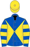 Royal Blue and Yellow diabolo, hooped sleeves, Yellow cap