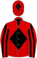Red, black diamond, striped sleeves and diamond on cap