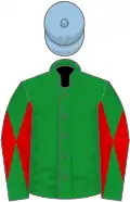Green, red diabolo on sleeves, light blue cap