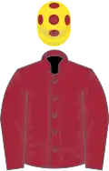Maroon, yellow cap, maroon spots
