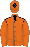Orange, black seams on body, black diamond on cap