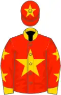 Scarlet, gold star, gold collar, scarlet sleeves, gold stars on sleeves, gold cuffs, gold star on cap