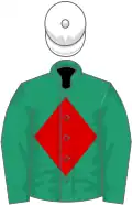 Emerald green, red diamond, white cap