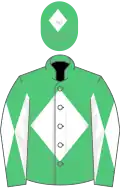 Emerald green, white diamond, diabolo on sleeves and diamond on cap