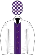 White, purple panel, check cap
