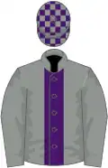 Grey, purple panel, check cap