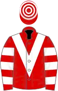 Red, White chevron, hooped sleeves and cap