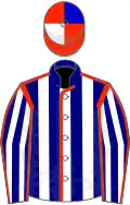 NAVY BLUE, white stripes, scarlet seams,scarlet and white quartered cap