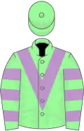 Pale green, mauve chevron, hooped sleeves