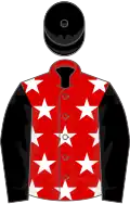 Red, white stars, black sleeves and cap