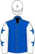 Royal blue, white sleeves, royal blue stars, white cap