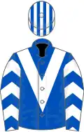 ROYAL BLUE, white chevron, white chevrons on sleeves, striped cap