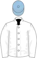 White, light blue cap
