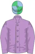 Mauve, emerald green and light blue quartered cap