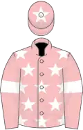 Pink, white stars on body, white armlets and star on cap