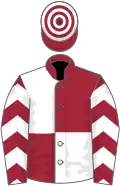 Maroon and white (quartered), chevrons on sleeves, hooped cap