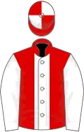 Red, white stripe and sleeves, quartered cap