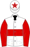 White, red hoop, red sleeves, white cap, red star