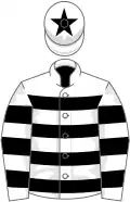 White and black hoops, white cap, black star