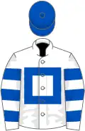 White, Royal Blue hollow box, hooped sleeves, Royal Blue cap