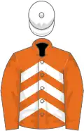 Orange, white chevrons, orange sleeves, white cap