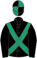 Black, emerald green cross sashes, quartered cap